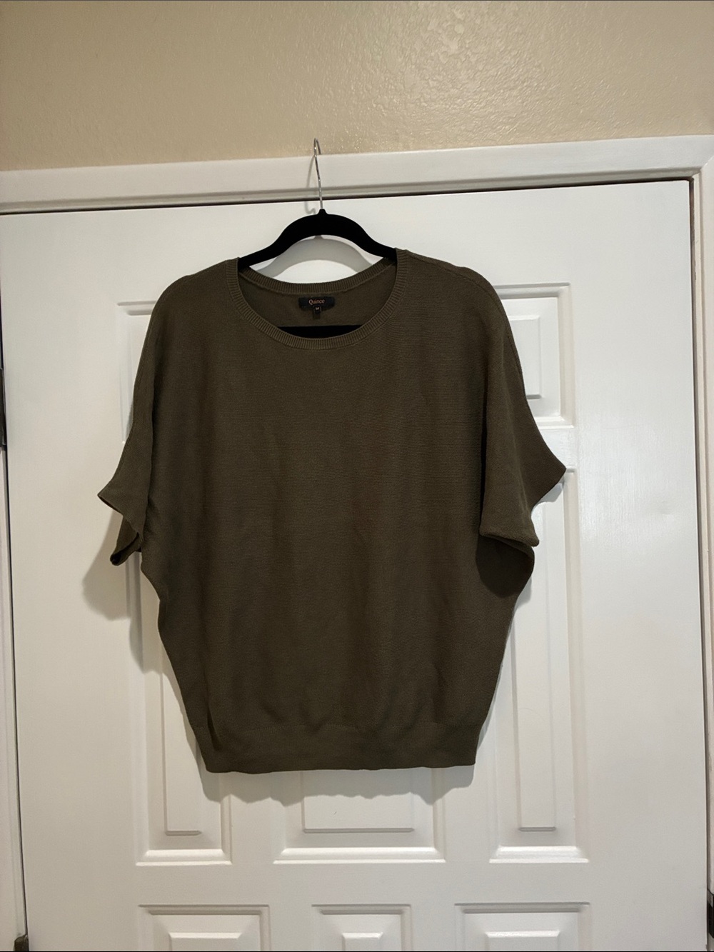 Quince Olive green cotton/cashmere dolman short sleeve Sweater